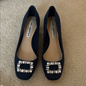 Karl Lagerfeld Women's Navy Heels with Embellished Buckle